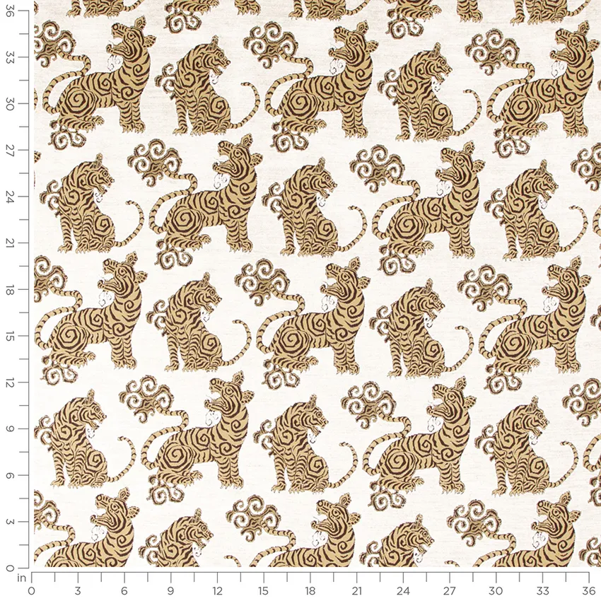 Sunda Peanut Brown and Gold & Yellow Global Chenille Upholstery Fabric by the Yard — Scale in inches