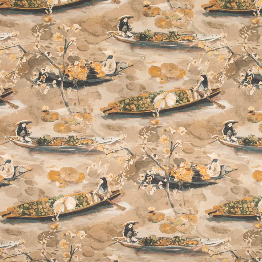 Amara Brass Brown and Gold & Yellow Global Linen & Linen Looks Drapery and Upholstery Fabric by the Yard