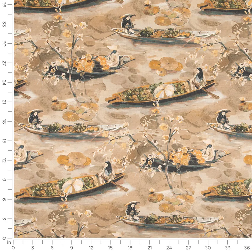 Amara Brass Brown and Gold & Yellow Global Linen & Linen Looks Drapery and Upholstery Fabric by the Yard — Scale in inches