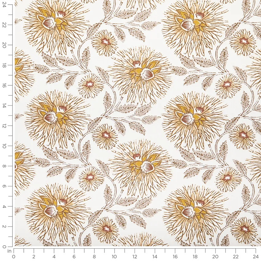 Sydney Sundial Gold & Yellow Floral Linen & Linen Looks Drapery and Upholstery Fabric by the Yard — Scale in inches