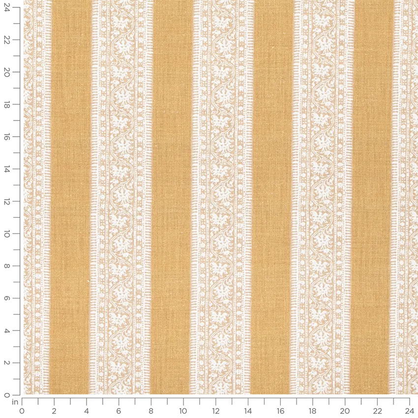 Abigail Sunflower Gold & Yellow Stripe Linen & Linen Looks Drapery and Upholstery Fabric by the Yard — Scale in inches