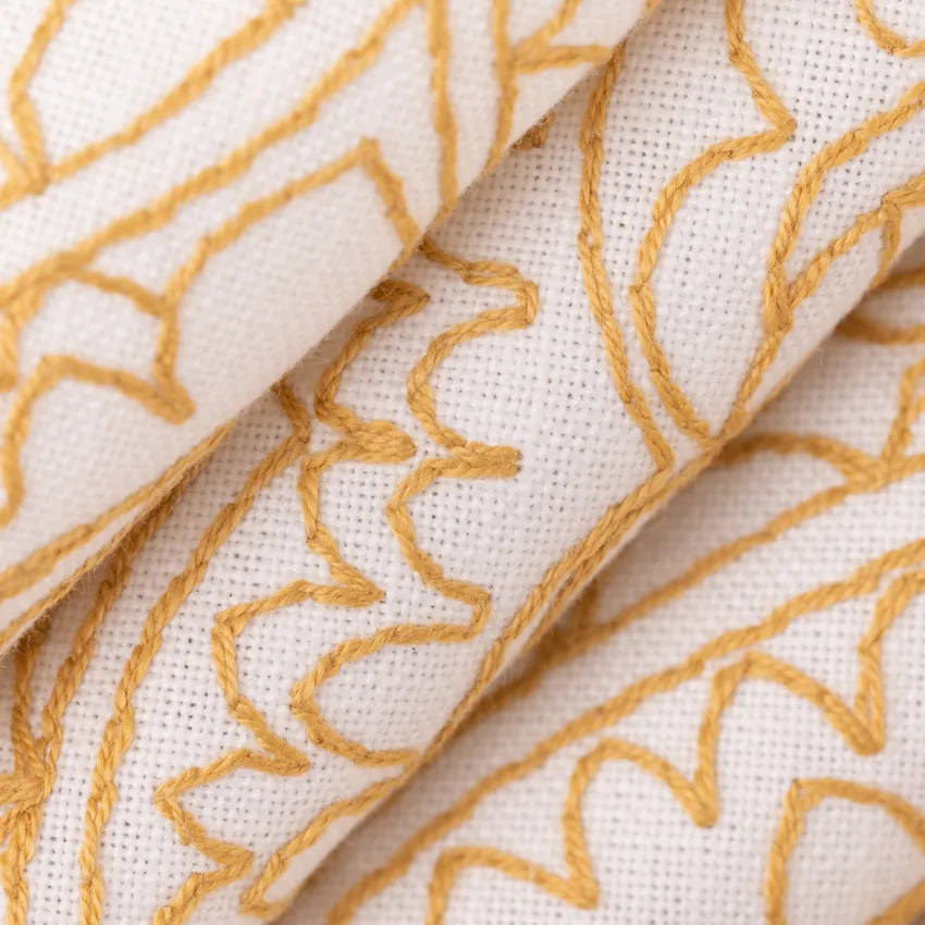 Beverly Lemon Gold & Yellow Abstract & Geometric Embroidery Drapery and Upholstery Fabric by the Yard — Upholstery and Drapery Fabric