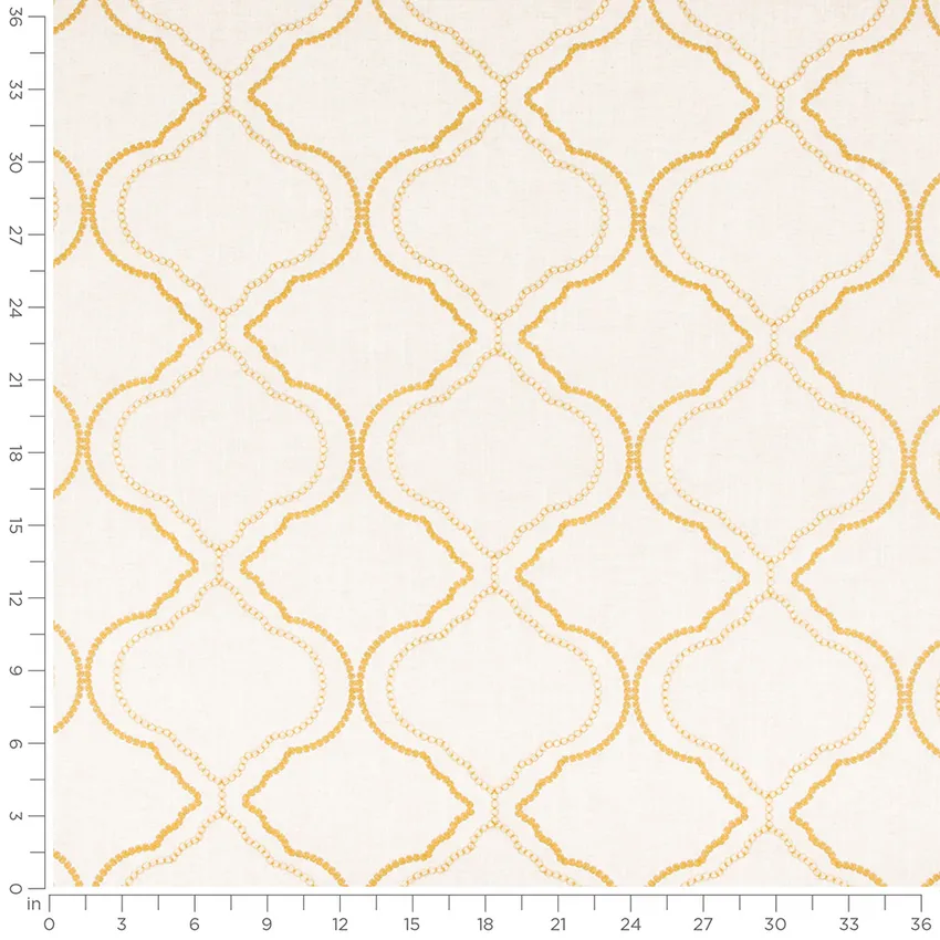 Tara Daffodil Gold & Yellow Abstract & Geometric Embroidery Drapery and Upholstery Fabric by the Yard — Scale in inches