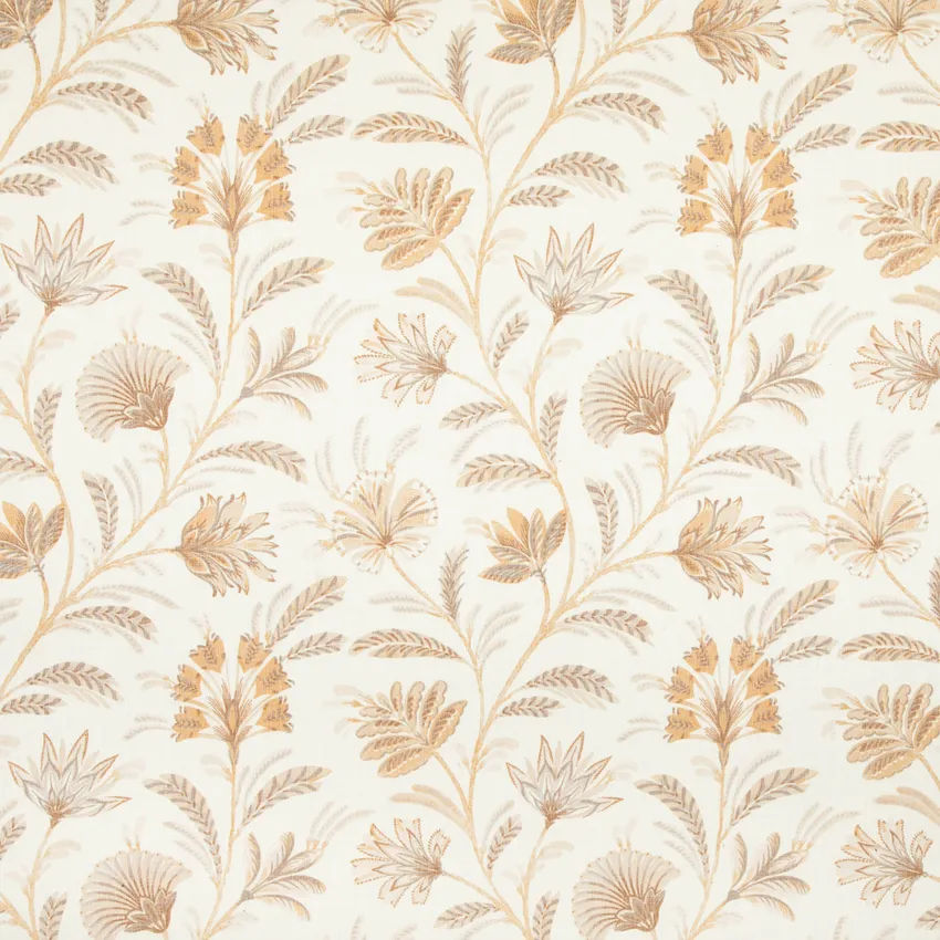 Jasmine Wheat Gold & Yellow Floral Linen & Linen Looks Drapery and Upholstery Fabric by the Yard