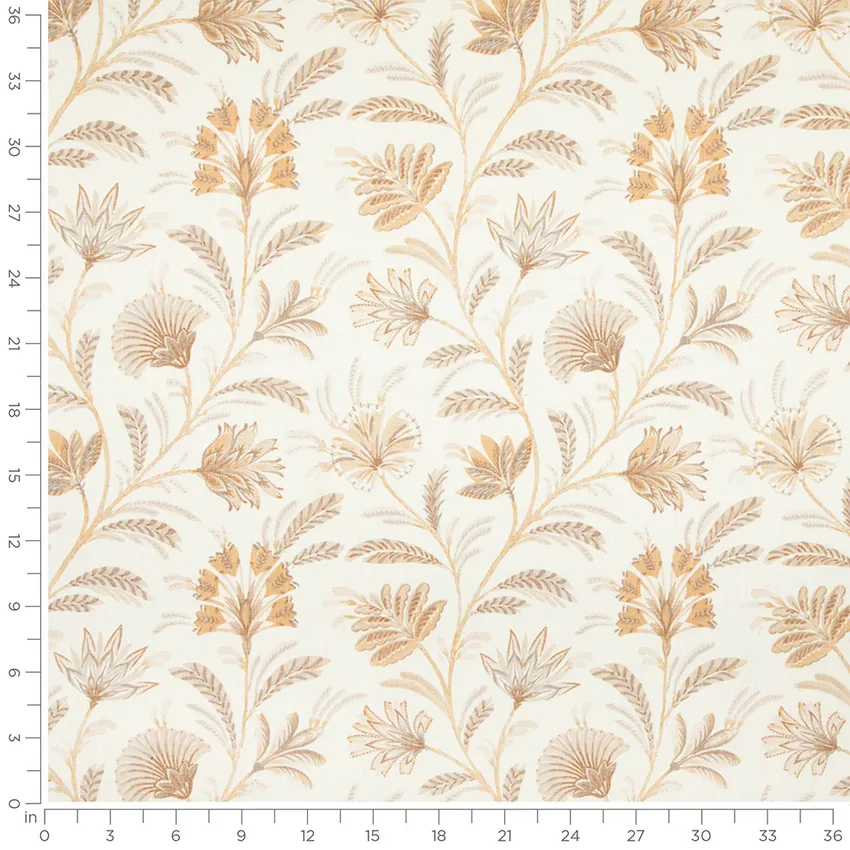 Jasmine Wheat Gold & Yellow Floral Linen & Linen Looks Drapery and Upholstery Fabric by the Yard — Scale in inches