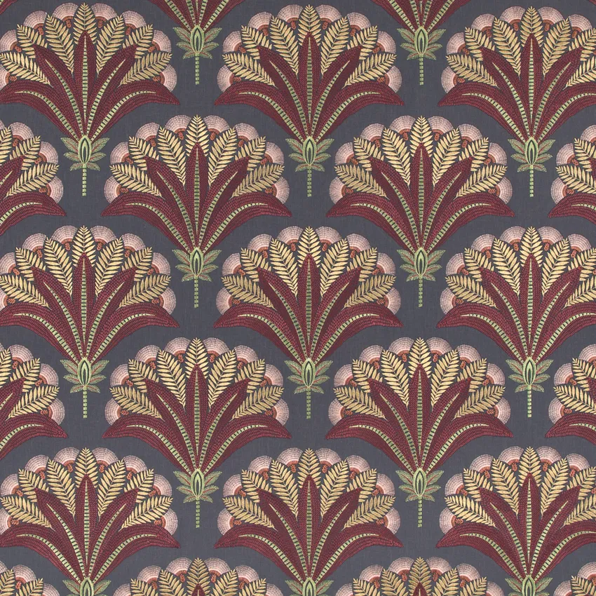 Isadora Mulberry Red & Burgundy Abstract & Geometric Embroidery Drapery and Upholstery Fabric by the Yard