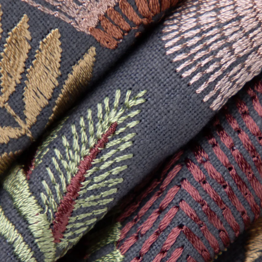 Isadora Mulberry Red & Burgundy Abstract & Geometric Embroidery Drapery and Upholstery Fabric by the Yard — Upholstery and Drapery Fabric