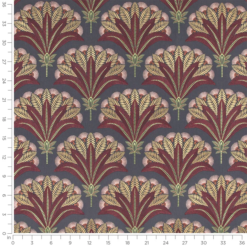Isadora Mulberry Red & Burgundy Abstract & Geometric Embroidery Drapery and Upholstery Fabric by the Yard — Scale in inches