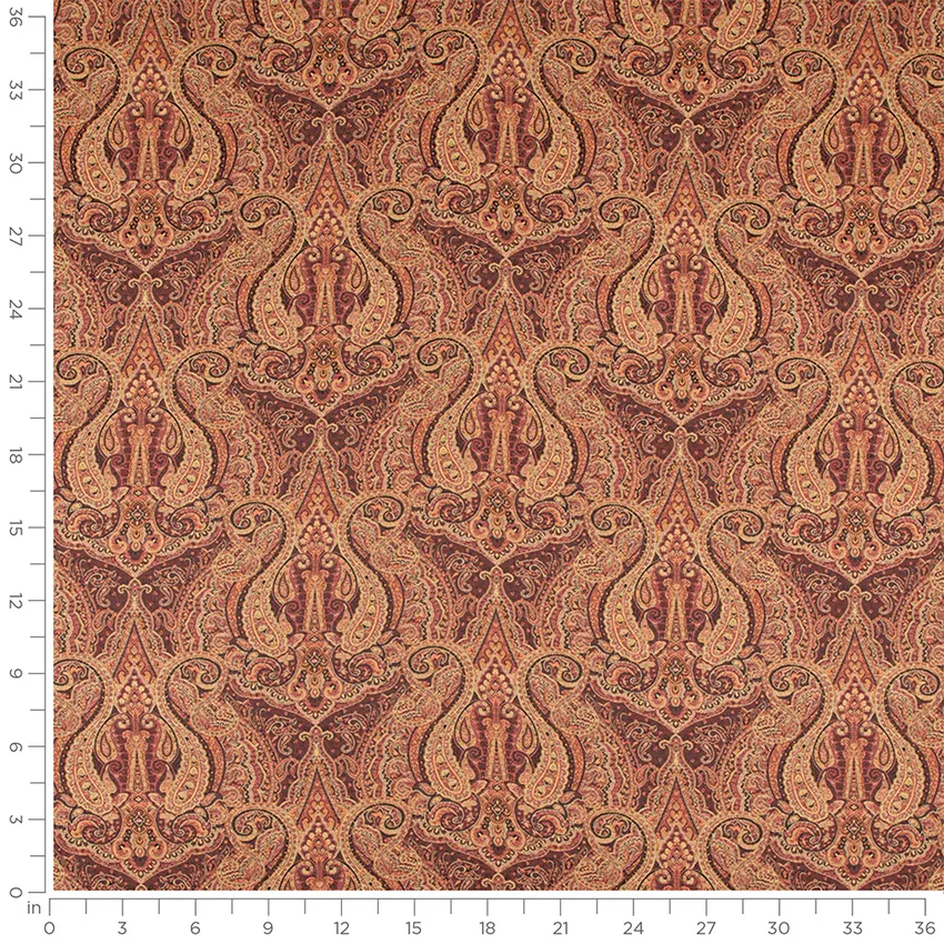 Octavia Burgundy Red & Burgundy Damask Woven Patterns Drapery and Upholstery Fabric by the Yard — Scale in inches