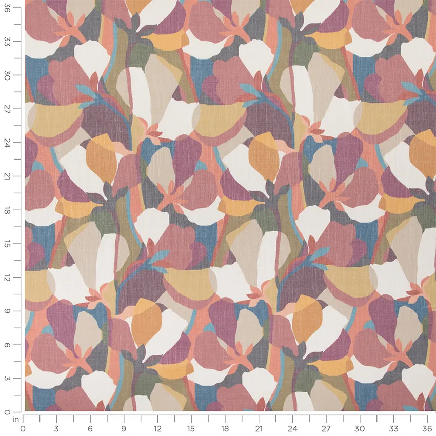 Harmony Rouge Pink and Purple Abstract & Geometric Linen & Linen Looks Drapery and Upholstery Fabric by the Yard — Scale in inches