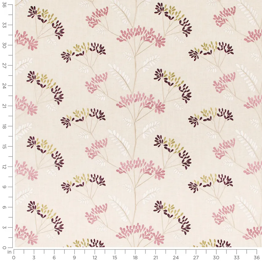 Suzette Grape Purple Abstract & Geometric Embroidery Drapery and Upholstery Fabric by the Yard — Scale in inches