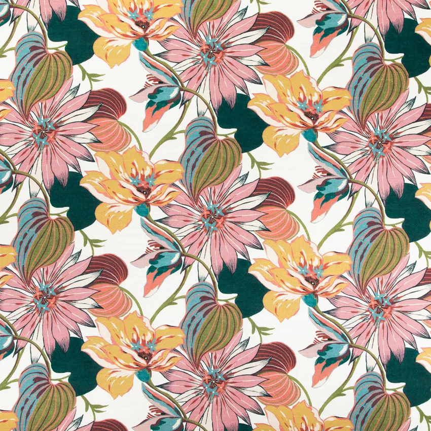 Stephanie Sangria Aqua & Teal and Pink Abstract & Geometric Linen & Linen Looks Drapery and Upholstery Fabric by the Yard