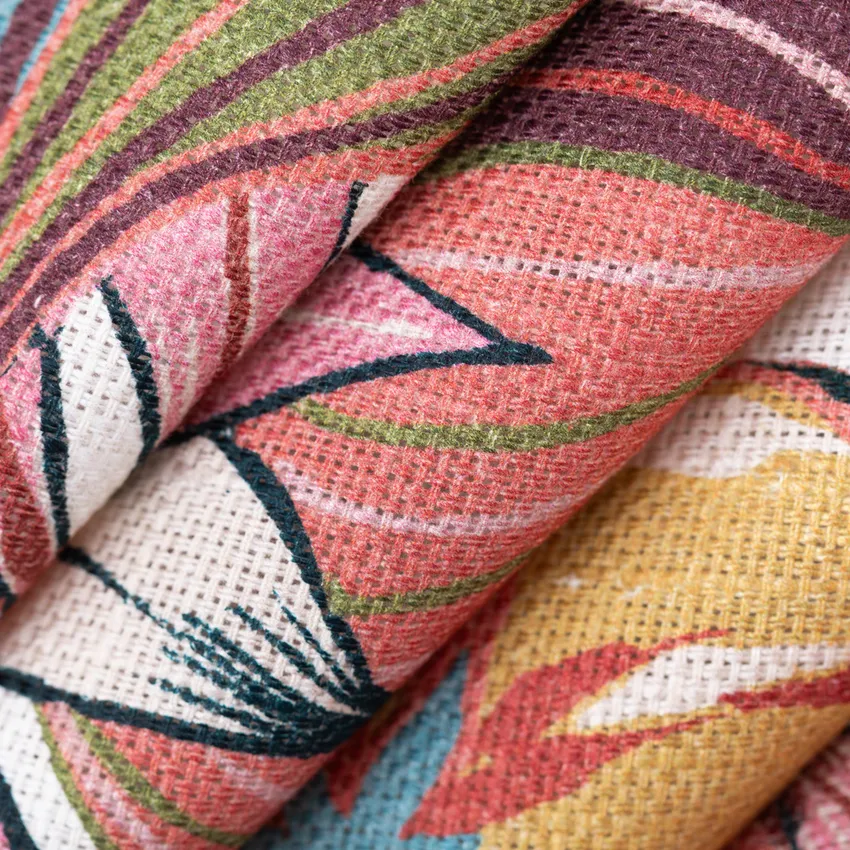 Stephanie Sangria Aqua & Teal and Pink Abstract & Geometric Linen & Linen Looks Drapery and Upholstery Fabric by the Yard — Upholstery and Drapery Fabric