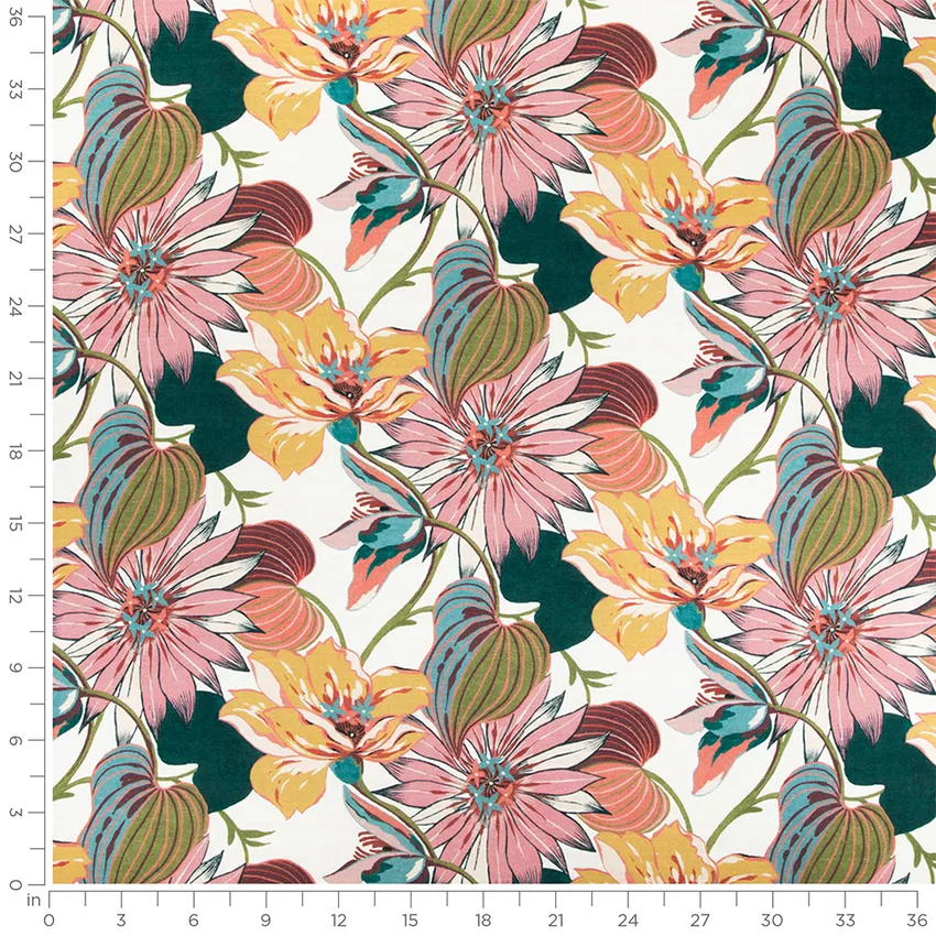 Stephanie Sangria Aqua & Teal and Pink Abstract & Geometric Linen & Linen Looks Drapery and Upholstery Fabric by the Yard — Scale in inches