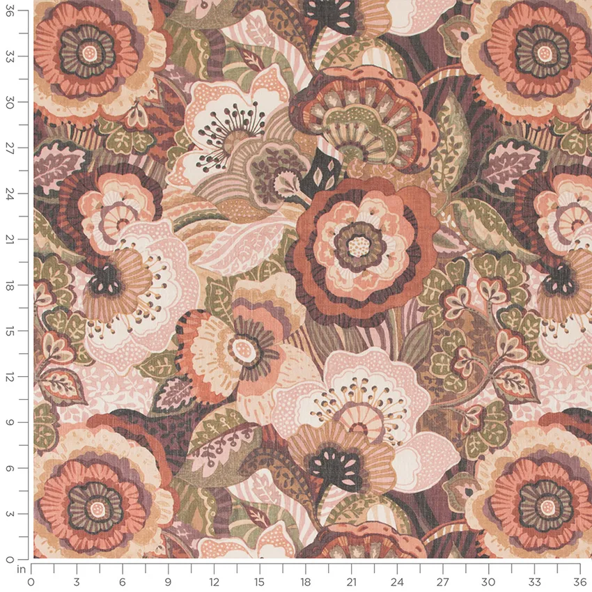 Shasta Salmon Pink and Purple Abstract & Geometric Linen & Linen Looks Drapery and Upholstery Fabric by the Yard — Scale in inches
