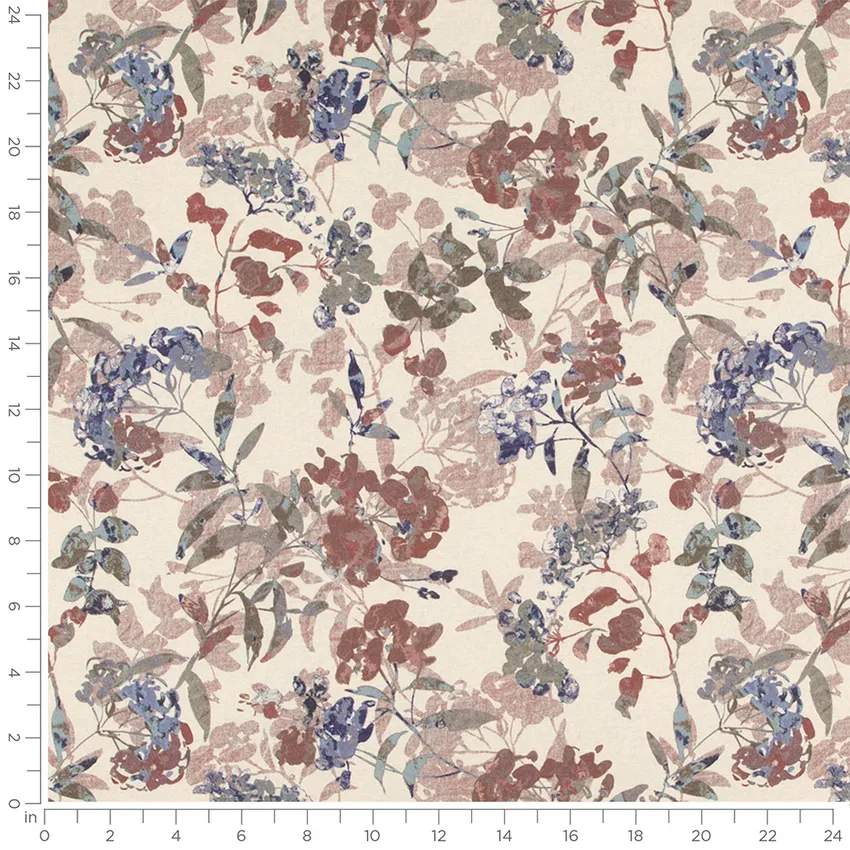 Bethany Garnet Blue and Red & Burgundy Abstract & Geometric Prints Drapery and Upholstery Fabric by the Yard — Scale in inches