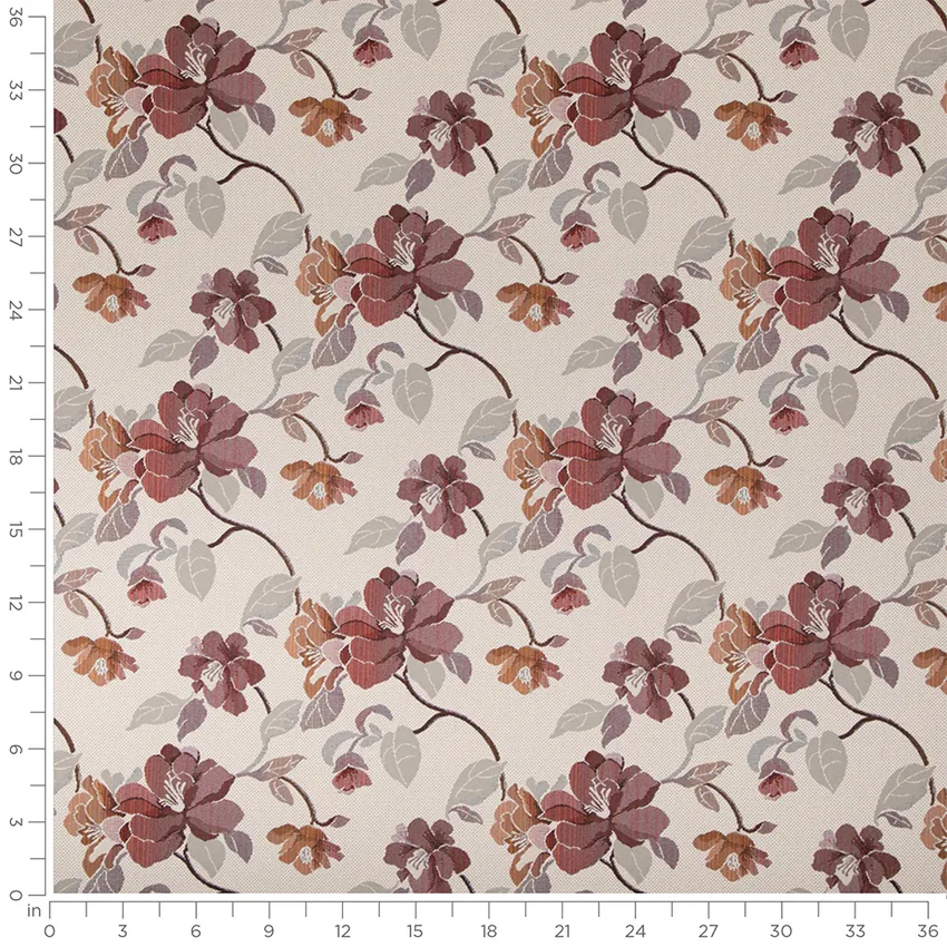 Meredith Claret Red & Burgundy Abstract & Geometric Woven Patterns Upholstery Fabric by the Yard — Scale in inches