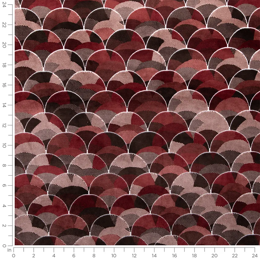 Luna Beet Red & Burgundy Abstract & Geometric Velvet Upholstery Fabric by the Yard — Scale in inches