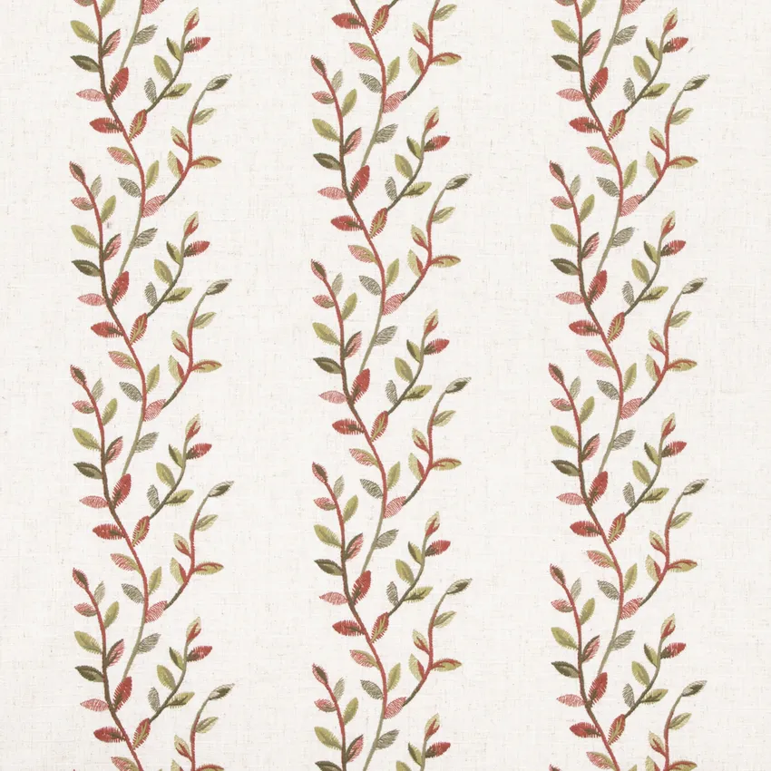 Mary Henna Orange & Rust and Red & Burgundy Abstract & Geometric Embroidery Drapery and Upholstery Fabric by the Yard
