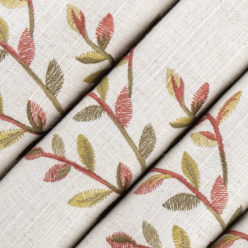 Mary Henna Orange & Rust and Red & Burgundy Abstract & Geometric Embroidery Drapery and Upholstery Fabric by the Yard — Upholstery and Drapery Fabric