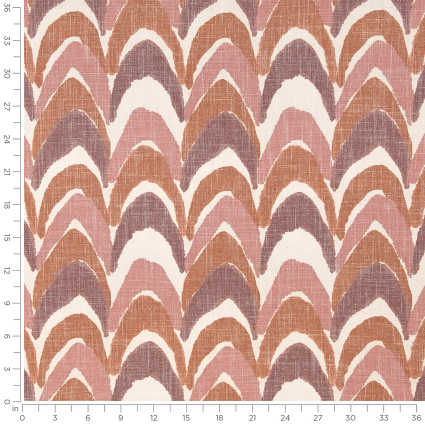 Maisie Pomegranate Orange & Rust and Pink Abstract & Geometric Linen & Linen Looks Drapery and Upholstery Fabric by the Yard — Scale in inches