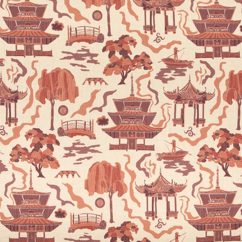 Yuki Crimson Orange & Rust and Red & Burgundy Abstract & Geometric Linen & Linen Looks Drapery and Upholstery Fabric by the Yard