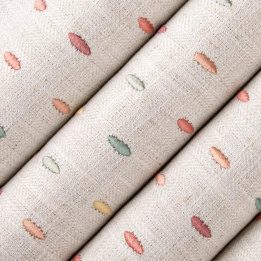 Emory Confetti Coral & Peach Abstract & Geometric Embroidery Drapery and Upholstery Fabric by the Yard — Upholstery and Drapery Fabric