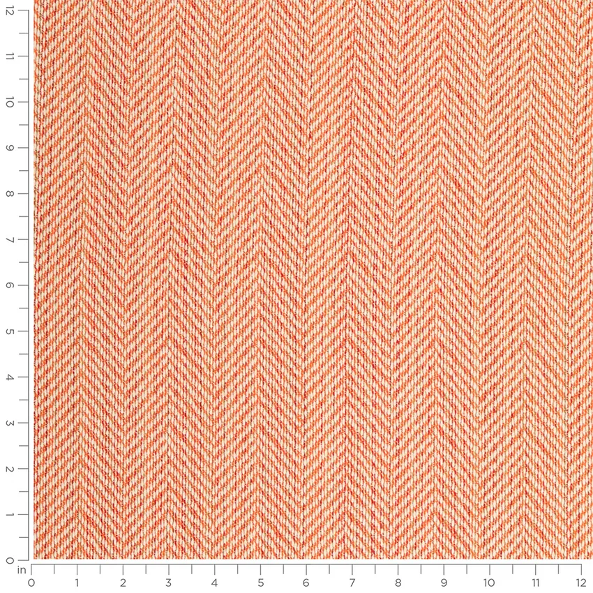 Jordan Tangerine Coral & Peach Herringbone & Chevron Woven Patterns Upholstery Fabric by the Yard — Scale in inches