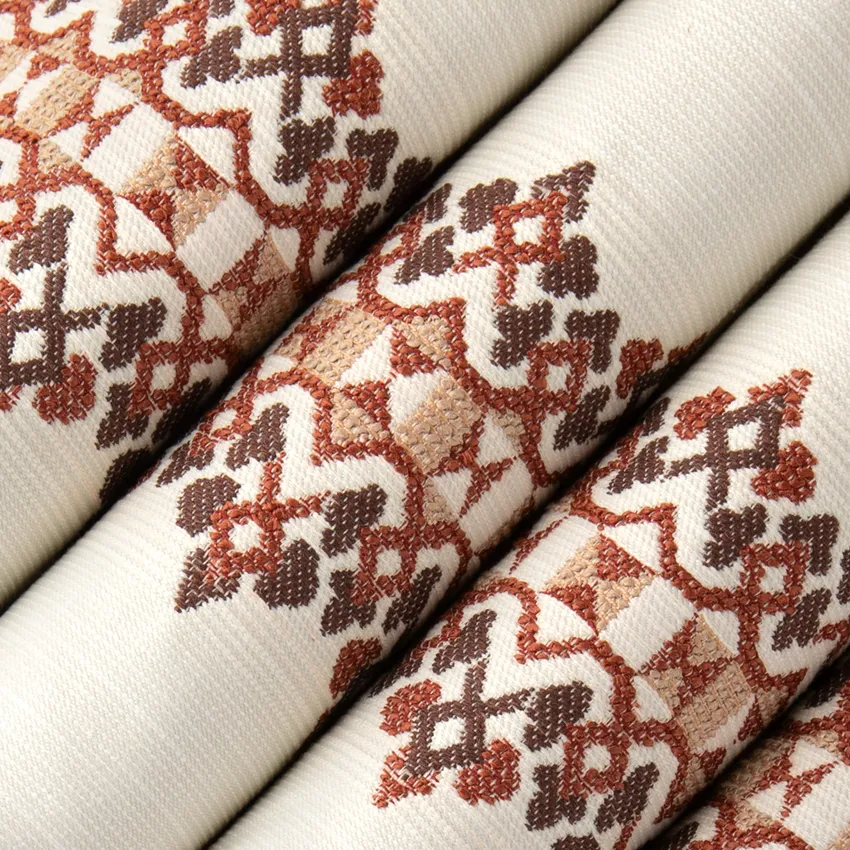Linwood Rust Orange & Rust and Red & Burgundy Stripe Crypton Upholstery Fabric by the Yard — Upholstery Fabric