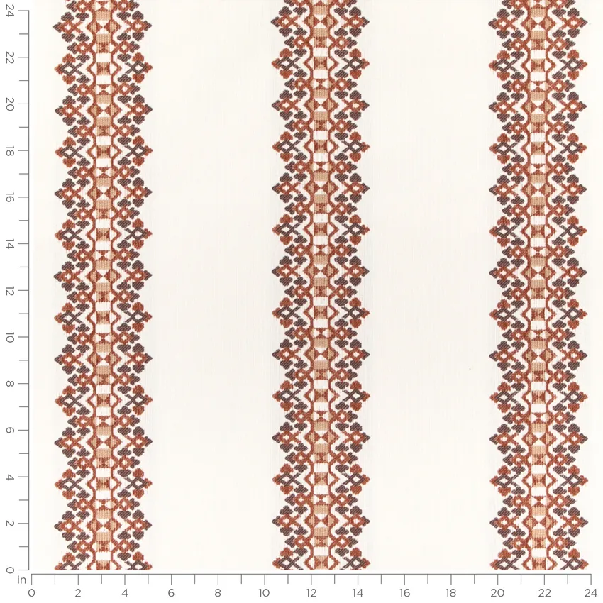 Linwood Rust Orange & Rust and Red & Burgundy Stripe Crypton Upholstery Fabric by the Yard — Scale in inches