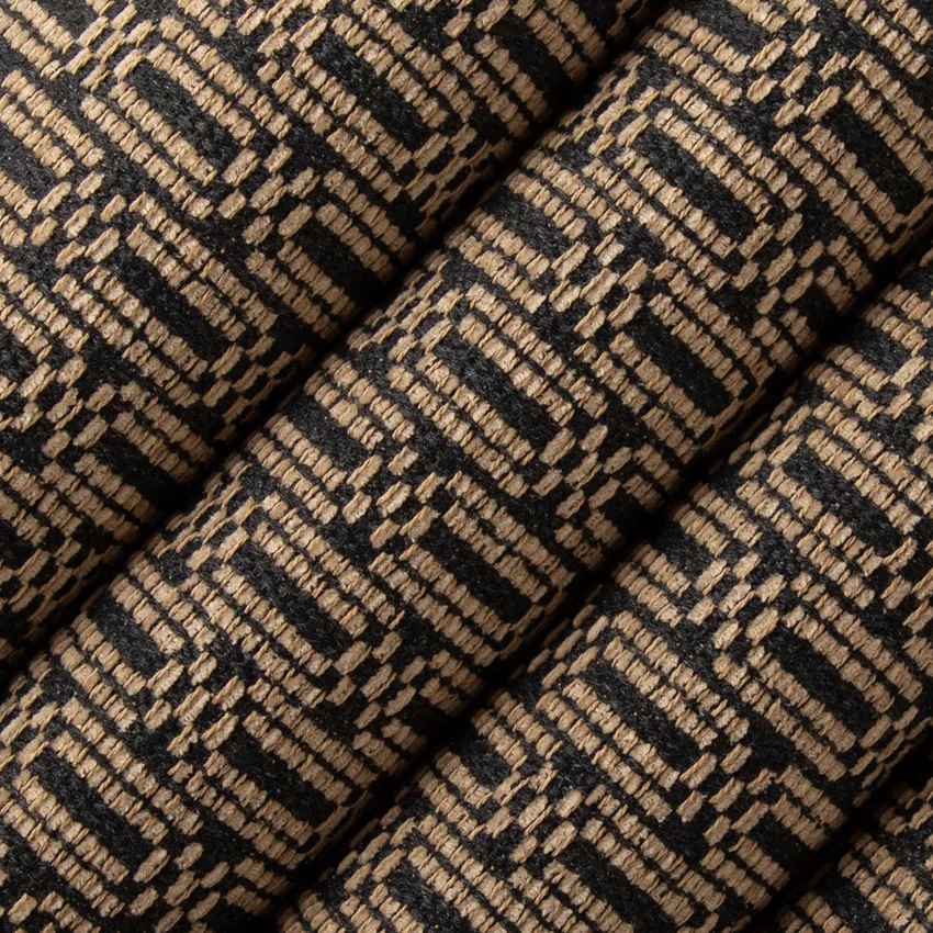 Bassett Carbon Black and Gold & Yellow Abstract & Geometric Crypton Upholstery Fabric by the Yard — Upholstery Fabric