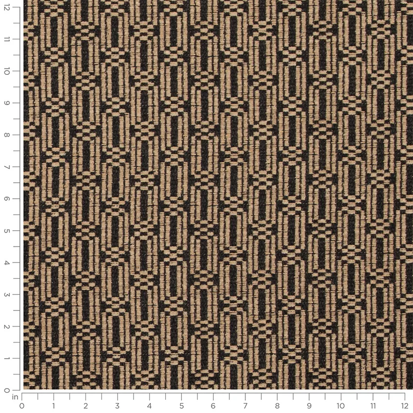 Bassett Carbon Black and Gold & Yellow Abstract & Geometric Crypton Upholstery Fabric by the Yard — Scale in inches