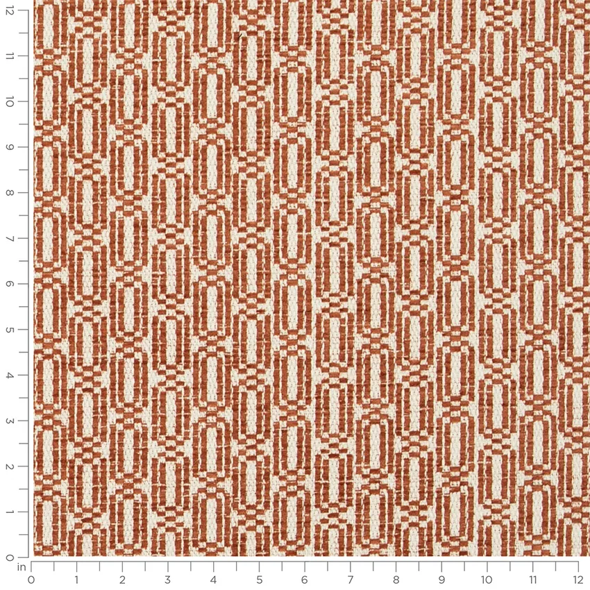 Bassett Spice Orange & Rust and Red & Burgundy Abstract & Geometric Crypton Upholstery Fabric by the Yard — Scale in inches