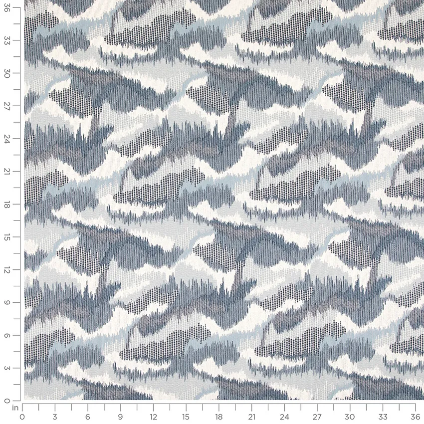 Davenport Water Blue Abstract & Geometric Crypton Upholstery Fabric by the Yard — Scale in inches