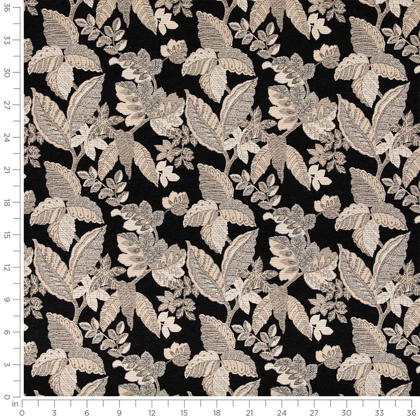 Portage Ebony Black Floral Crypton Upholstery Fabric by the Yard — Scale in inches
