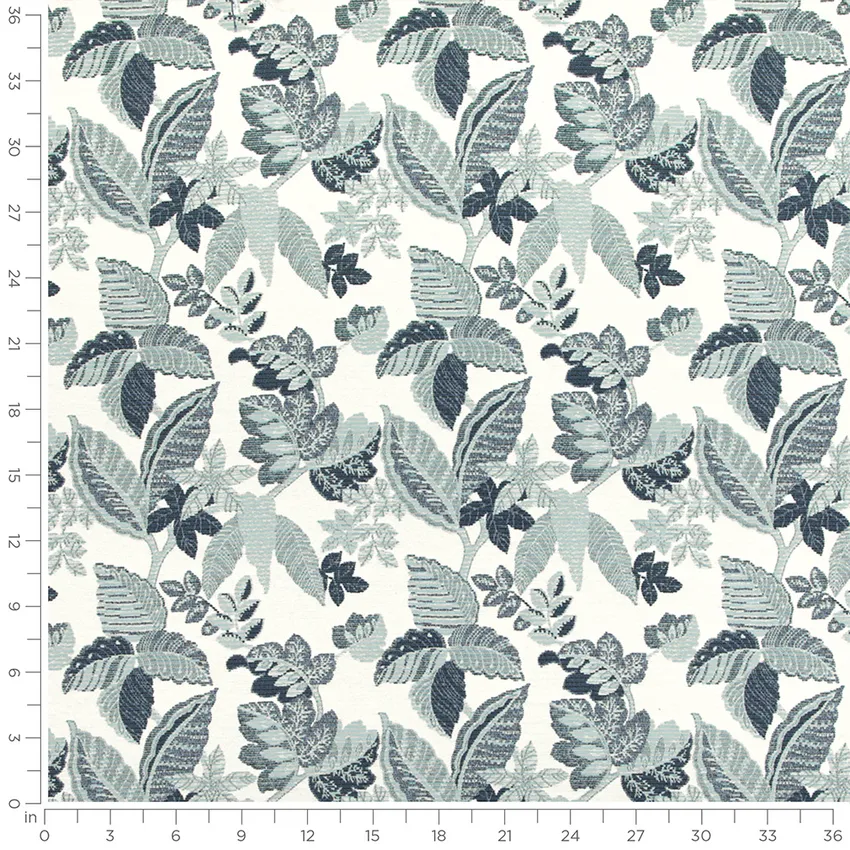 Portage Marine Blue Floral Crypton Upholstery Fabric by the Yard — Scale in inches