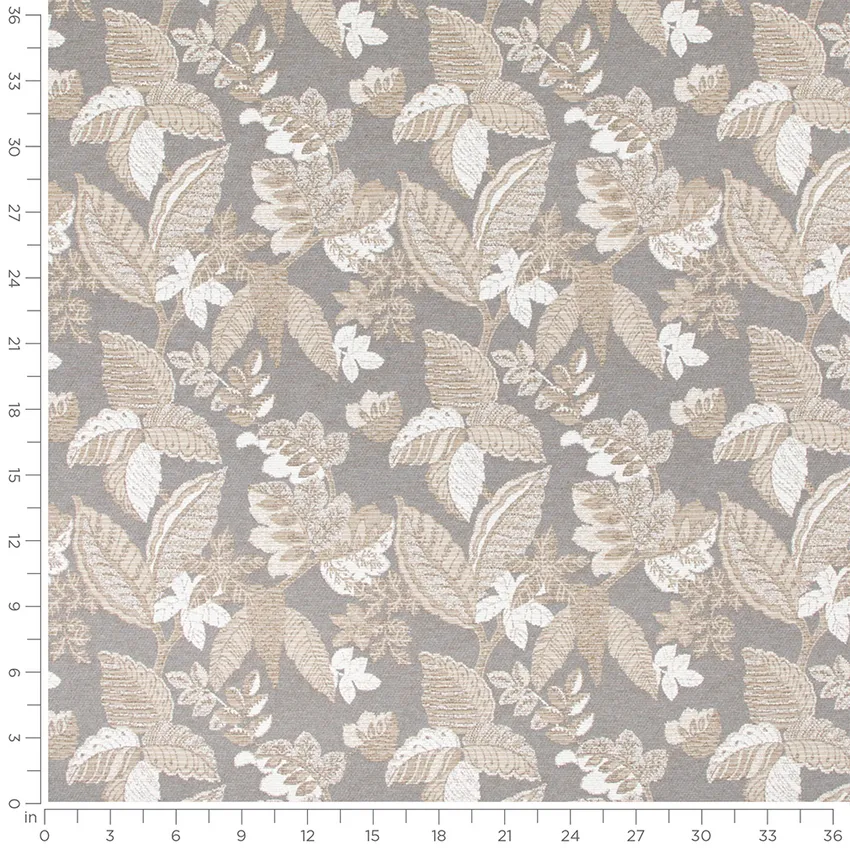 Portage Pewter Grey & Silver and Neutral Floral Crypton Upholstery Fabric by the Yard — Scale in inches