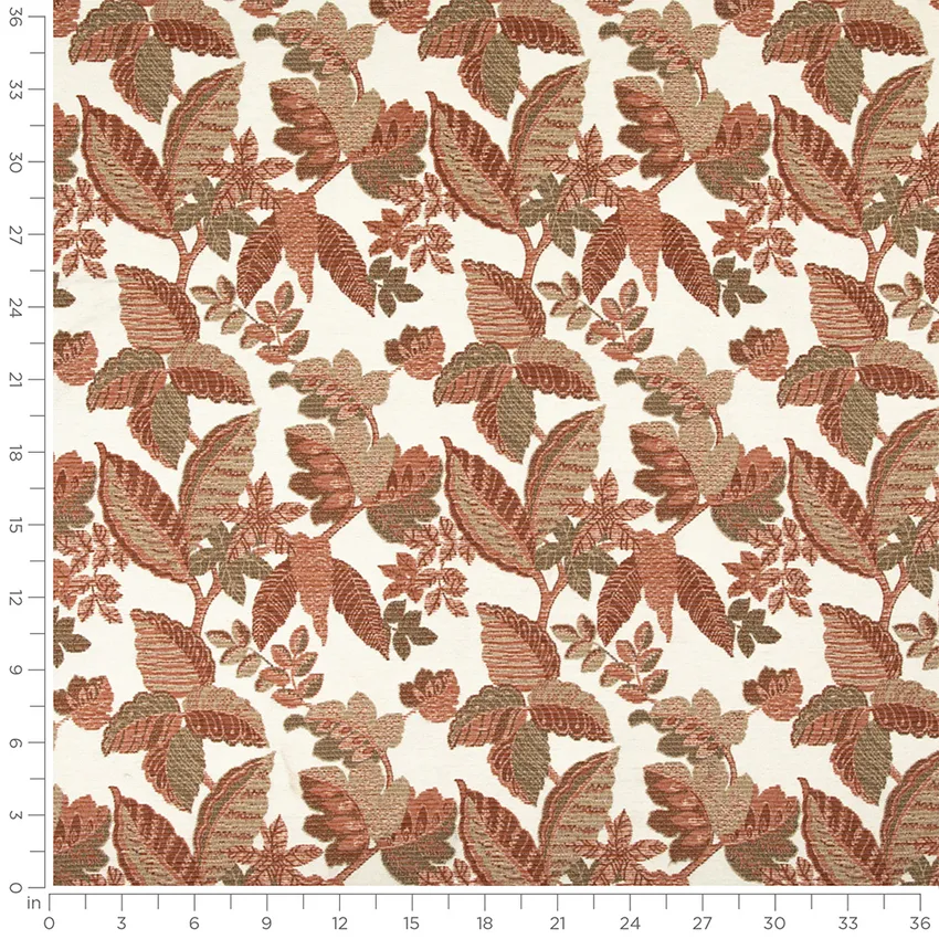 Portage Terracotta Orange & Rust and Red & Burgundy Floral Crypton Upholstery Fabric by the Yard — Scale in inches