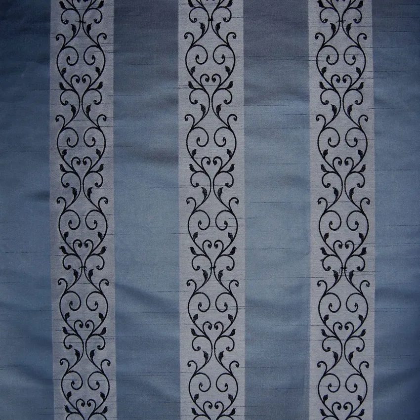Gunmetal Blue Scroll Embroidery Upholstery Fabric by the Yard G9554
