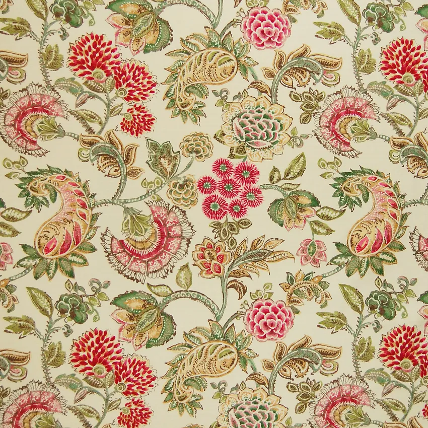 Strawberry Pink Floral Cotton Upholstery Fabric by the Yard