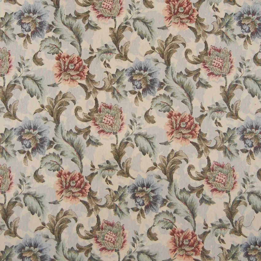 Mint Blue Floral Made in USA Upholstery Fabric by the yard G0149