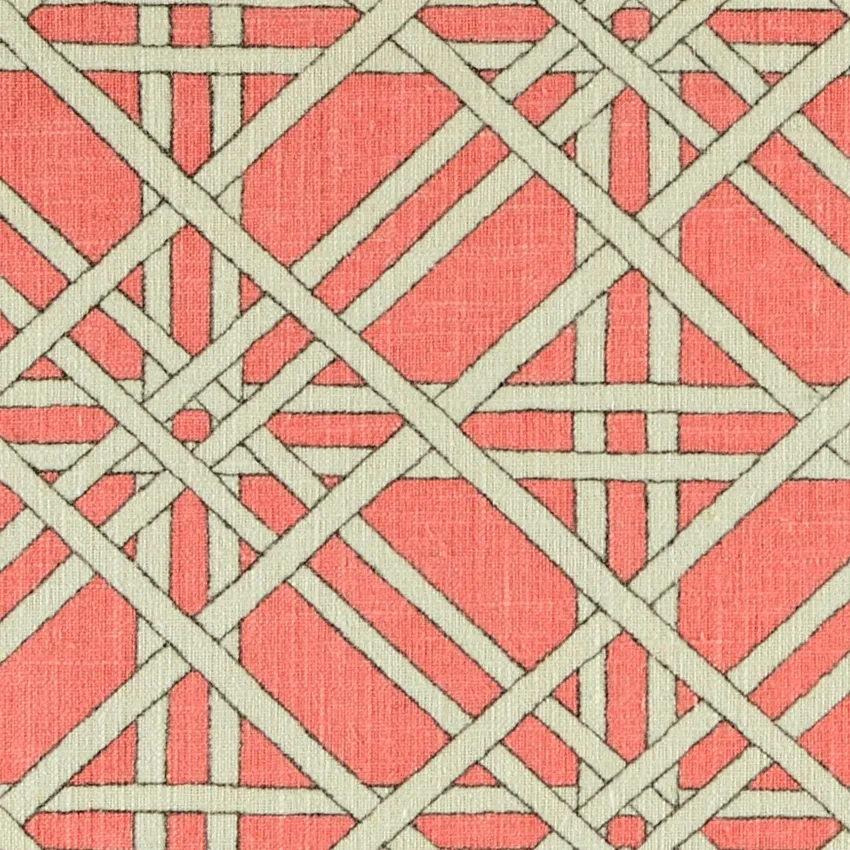 Coral and White Geometric Print Drapery and Upholstery Fabric by the Yard