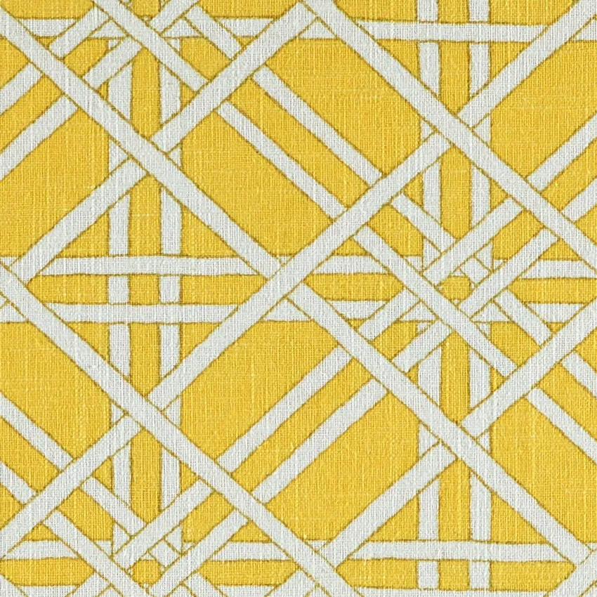 Daffodil White and Yellow Geometric Print Drapery and Upholstery Fabric by the Yard