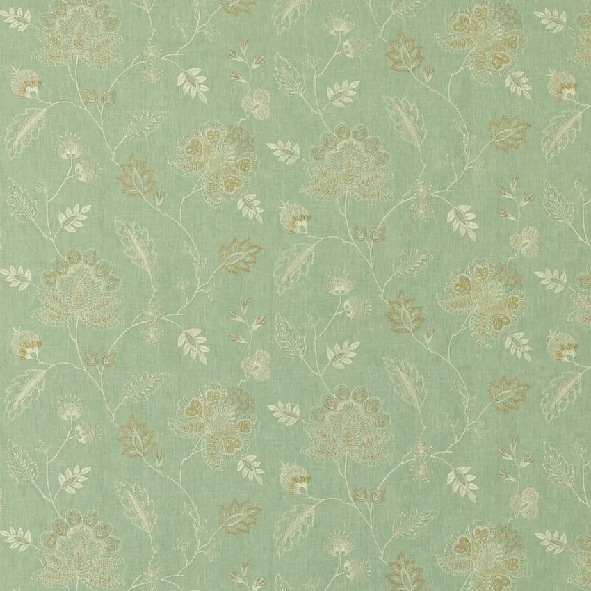 Serenity Dusty Blue and Gray Floral Embroidery Drapery and Upholstery Fabric by the Yard
