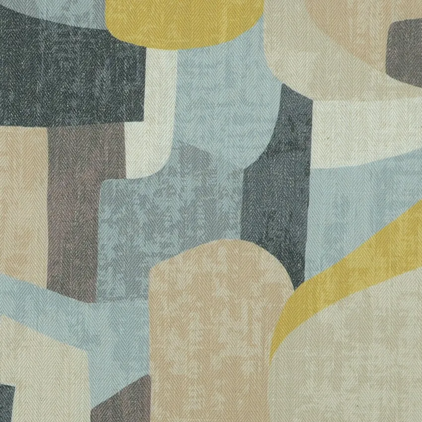 Goldenrod Beige and Charcoal Abstract Print Drapery and Upholstery Fabric by the Yard