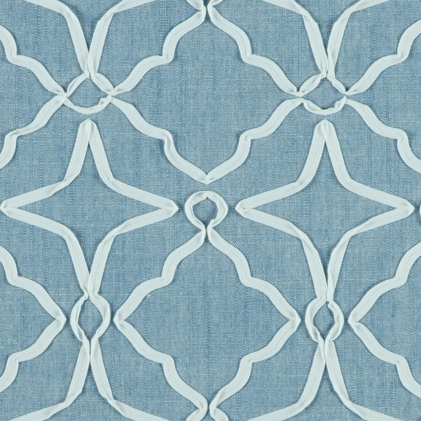 Dream Blue Royal Blue and White Geometric Embroidery Drapery and Upholstery Fabric by the Yard
