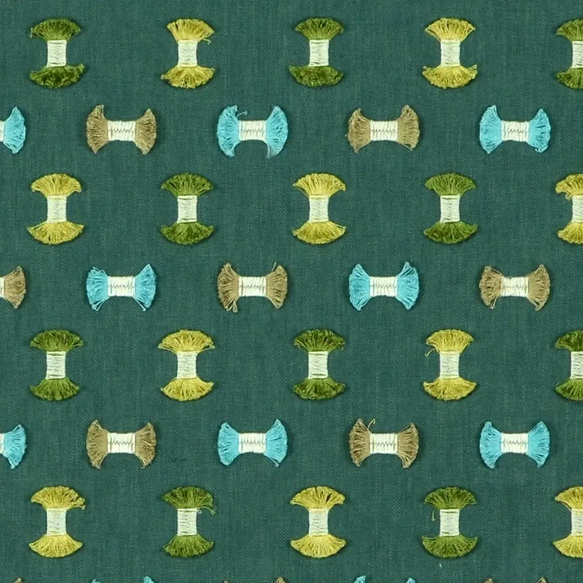 Nile Green and Leaf Green Contemporary Embroidery Drapery and Upholstery Fabric by the Yard