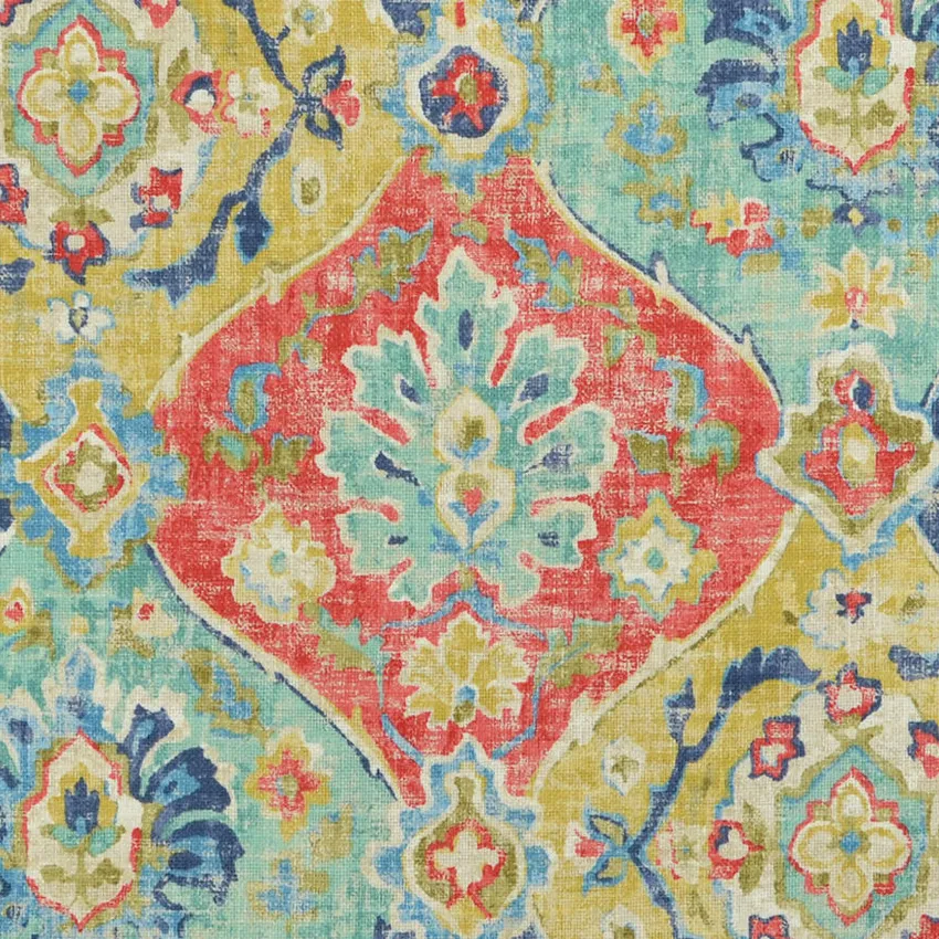 Gemstone Green and Light Blue Global Print Drapery and Upholstery Fabric by the Yard