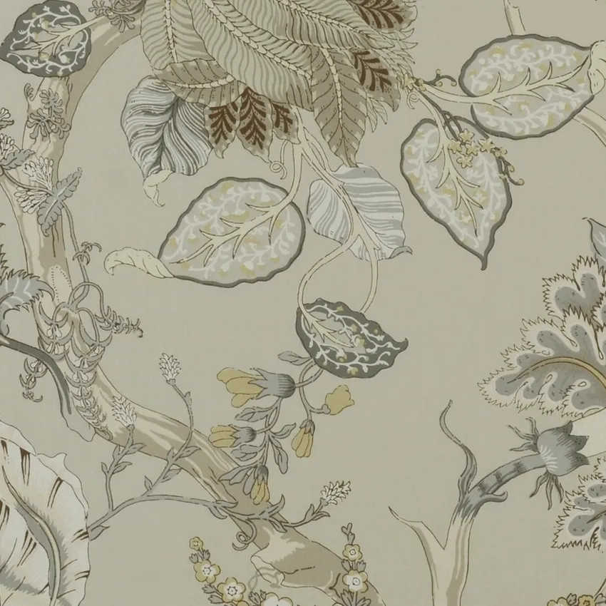 Grey Beige and Gray Botanical Print Drapery and Upholstery Fabric by the Yard