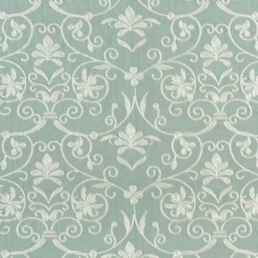 Serenity Cream and Spa Blue Floral Embroidery Drapery and Upholstery Fabric by the Yard